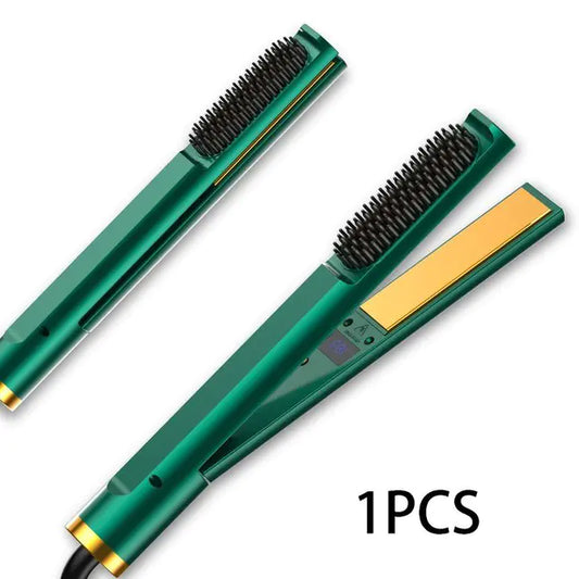2-in-1 Hair Straightener Brush with Adjustable Temperature
