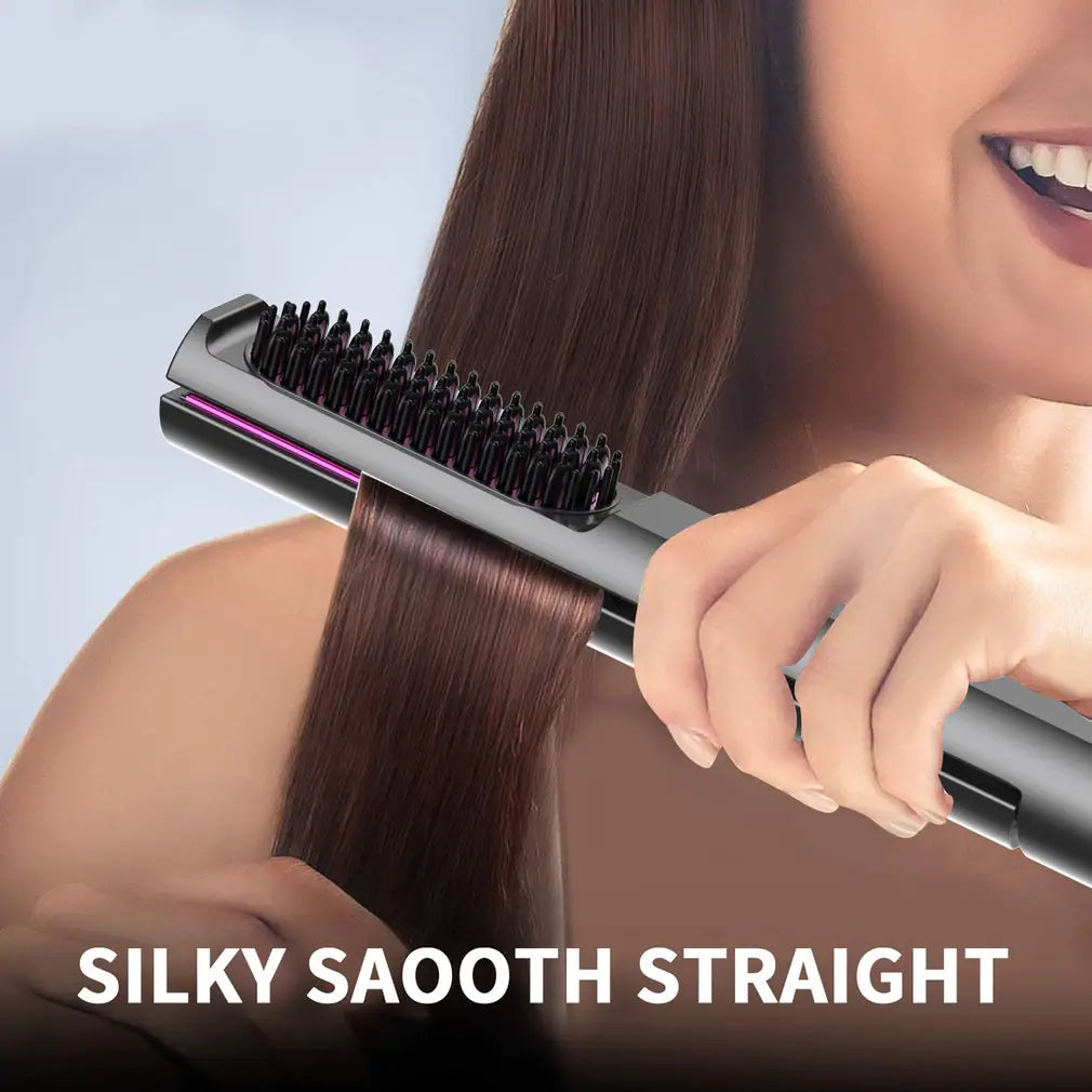 2-in-1 Hair Straightener Brush with Adjustable Temperature