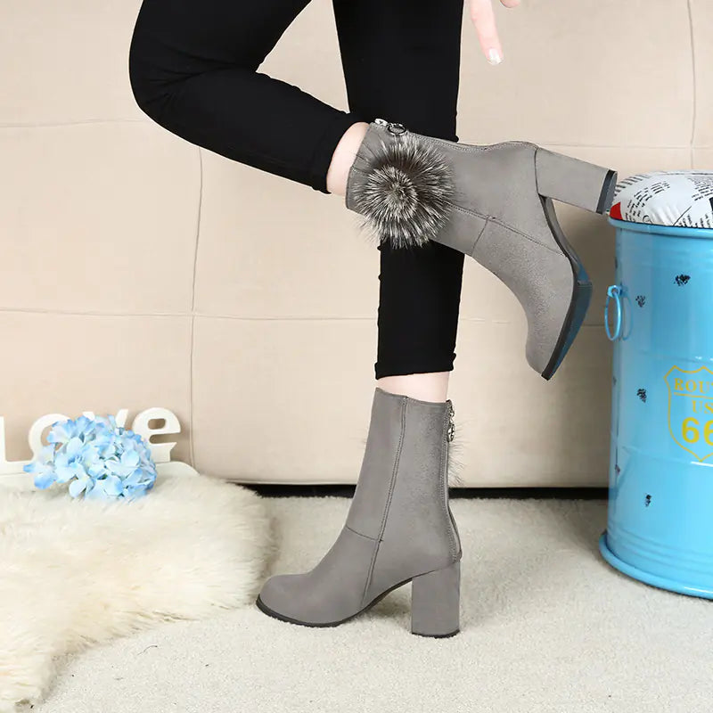Women's New Short Boots, Solid Color High Heel Martin Boots