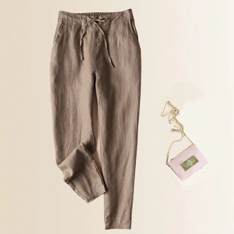 Spring Summer Women's Linen Pants - Loose Fit Cropped Trousers