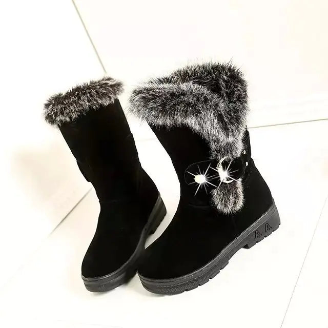 Thick-Soled Mid-Calf Boots, Warm Large Size Snow Boots