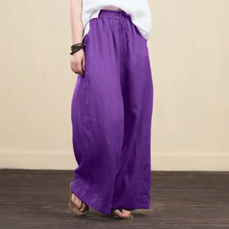 Trendy Women's Loose Wide-Leg Cotton Linen Pants