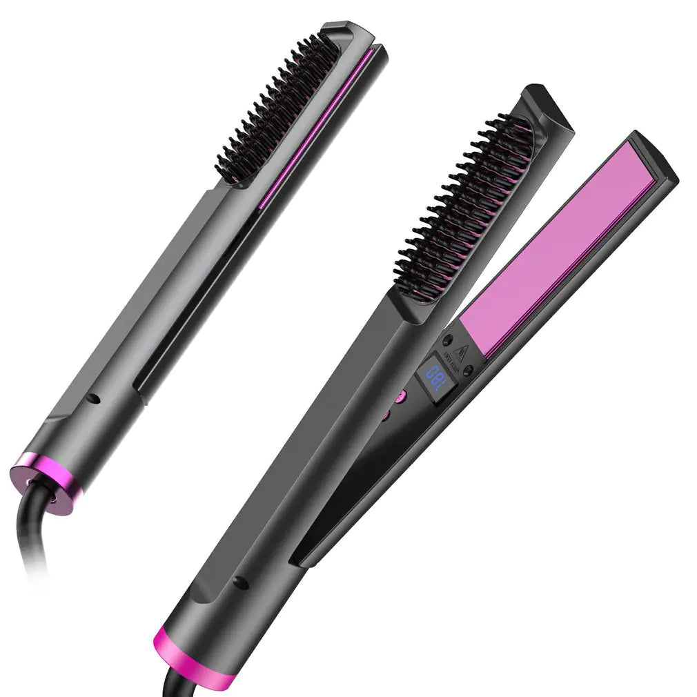 2-in-1 Hair Straightener Brush with Adjustable Temperature