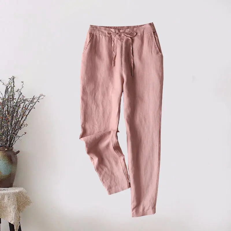 Spring Summer Women's Linen Pants - Loose Fit Cropped Trousers