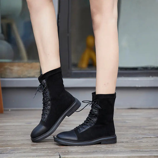 Elastic Motorcycle Boots, British Style Ankle Boots