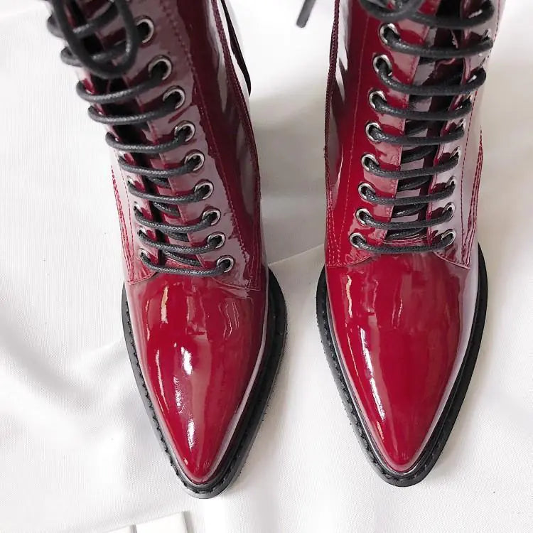 Women's Martin Boots - Pointed Toe High-Heel Leather Ankle Boots