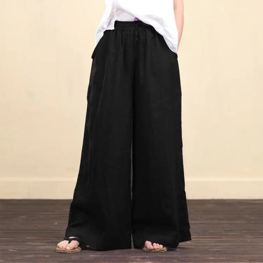 Trendy Women's Loose Wide-Leg Cotton Linen Pants