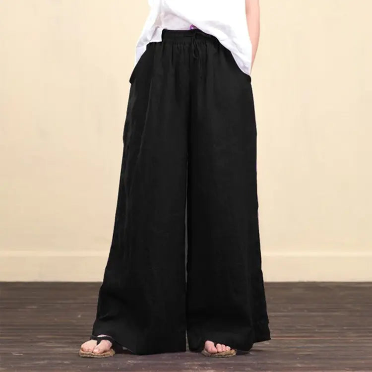 Trendy Women's Loose Wide-Leg Cotton Linen Pants
