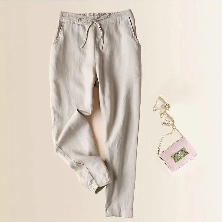 Spring Summer Women's Linen Pants - Loose Fit Cropped Trousers