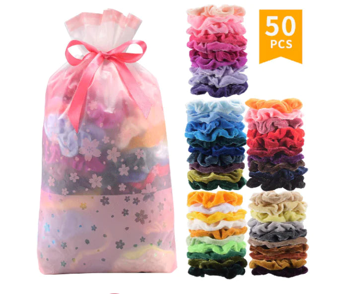 50 Colors Velvet Hair Ties - Fabric Scrunchies Set