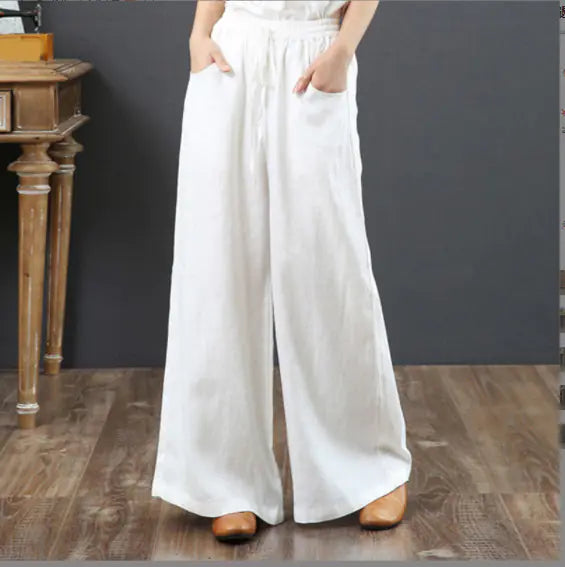Trendy Women's Loose Wide-Leg Cotton Linen Pants