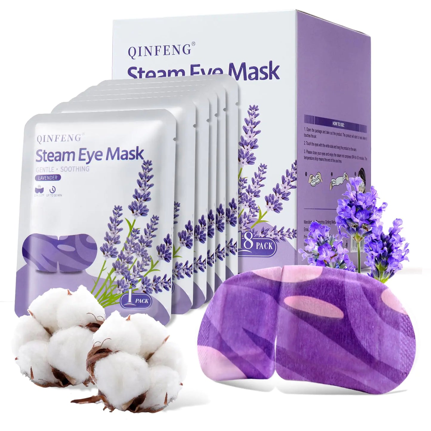 QINFENG 18 Packs Lavender Steam Eye Masks for Dry Eyes Warm Eye Mask Heated Eye Mask Reduce Puffiness Dark Circles Travel Essentials Eye Masks for Sleep Disposable (Lavender)