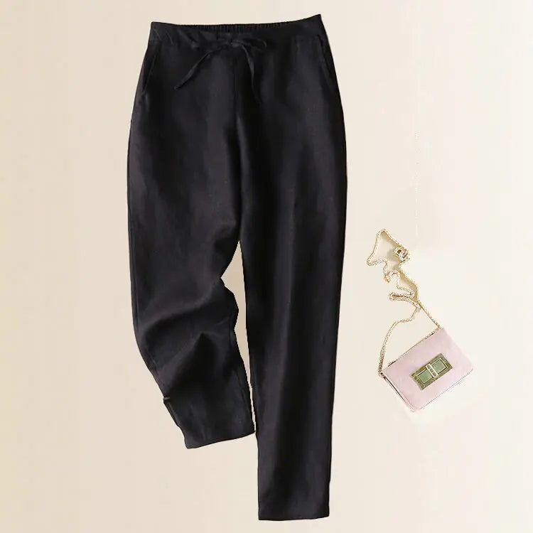 Spring Summer Women's Linen Pants - Loose Fit Cropped Trousers