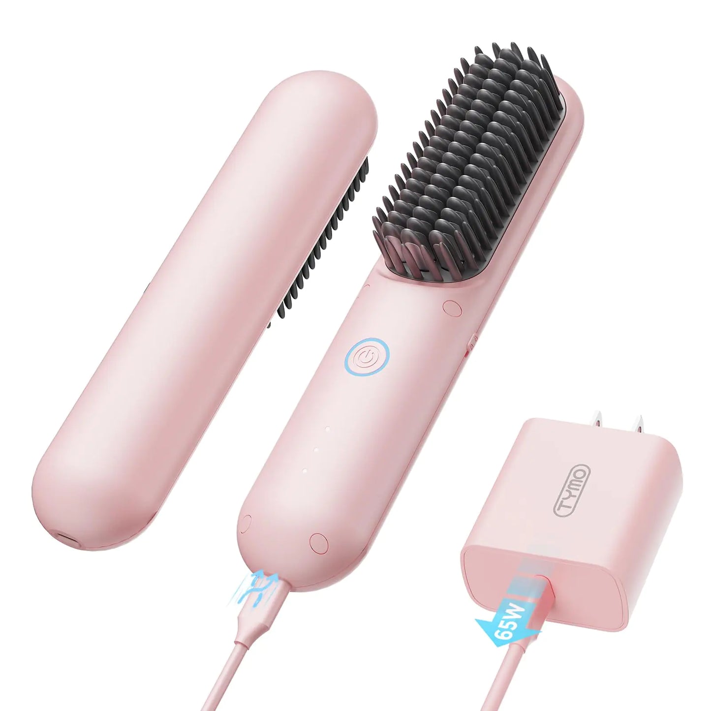 TYMO Cordless Hair Straightener Brush - Porta PRO Portable Straightening Brush for Travel Mini Ionic Hot Comb Straightener for Women Lightweight on-The-go Cordless & Fast Charger Dual Power Pink