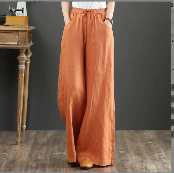 Trendy Women's Loose Wide-Leg Cotton Linen Pants