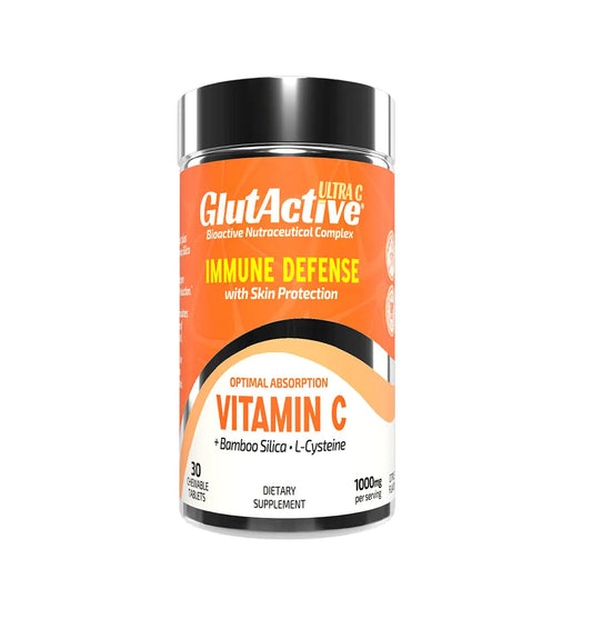 GlutActive Ultra Vitamin C 1000mg | Immune Support & Collagen Builder | High Absorption Ascorbic Acid with Cysteine & Bamboo Silica | Powerful Antioxidant | 30 Chewable Tablets (Pack of 1) (30)