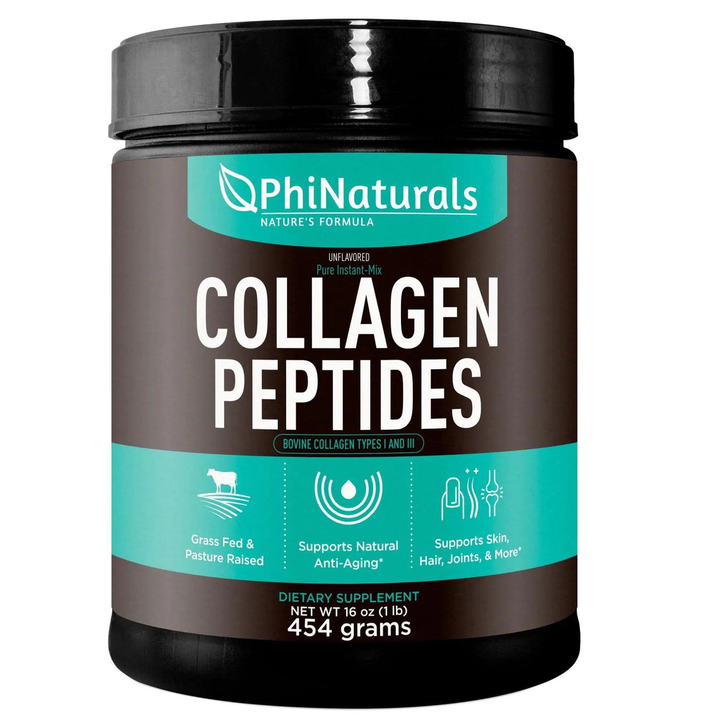 PhiNaturals Hydrolyzed Collagen Peptides Powder (unflavored) for Women and for Men - Grass Fed Bovine Beef Collagen