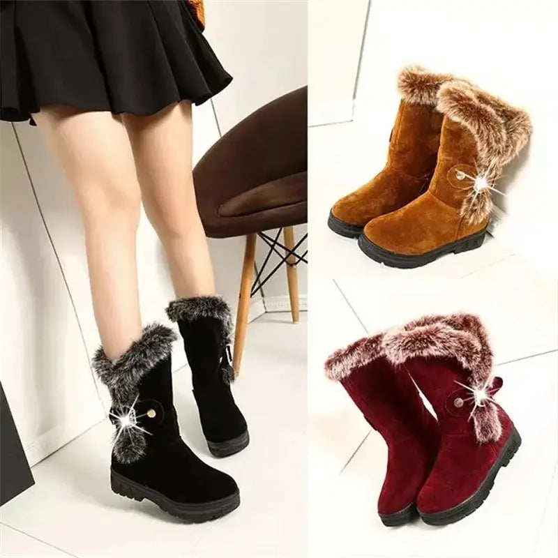 Thick-Soled Mid-Calf Boots, Warm Large Size Snow Boots