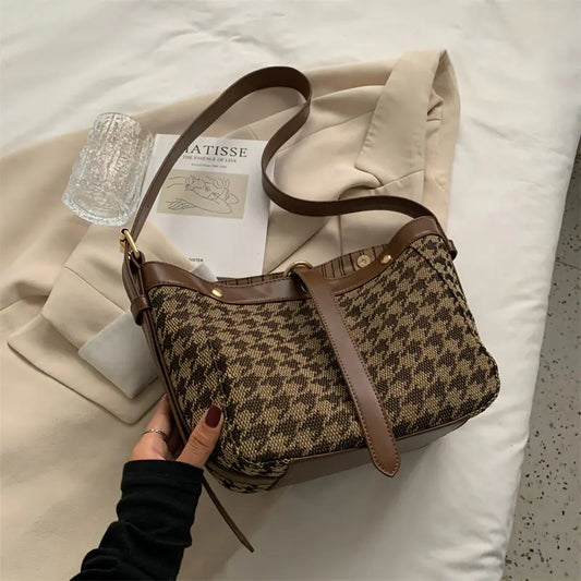 Retro Houndstooth One-Shoulder Fashion Bag for Women