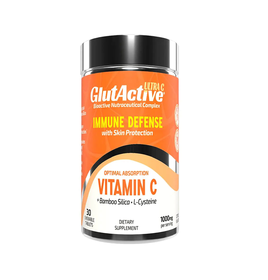 GlutActive Ultra Vitamin C 1000mg | Immune Support & Collagen Builder | High Absorption Ascorbic Acid with Cysteine & Bamboo Silica | Powerful Antioxidant | 30 Chewable Tablets (Pack of 1) (30)