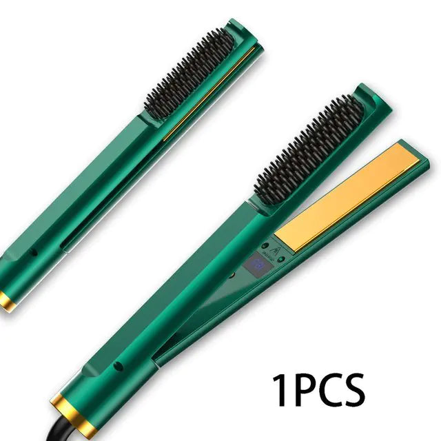 2-in-1 Hair Straightener Brush with Adjustable Temperature