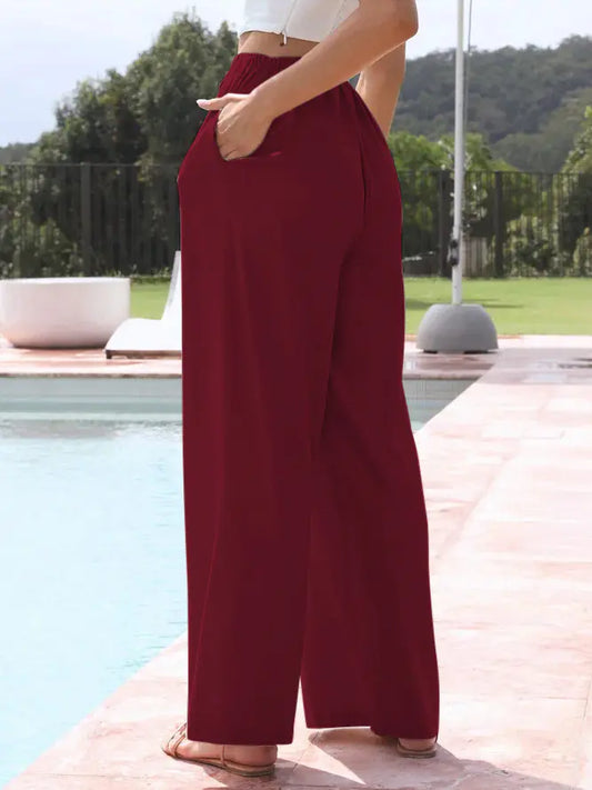 Spring/Summer Cotton Linen Drawstring Wide-Leg Pants