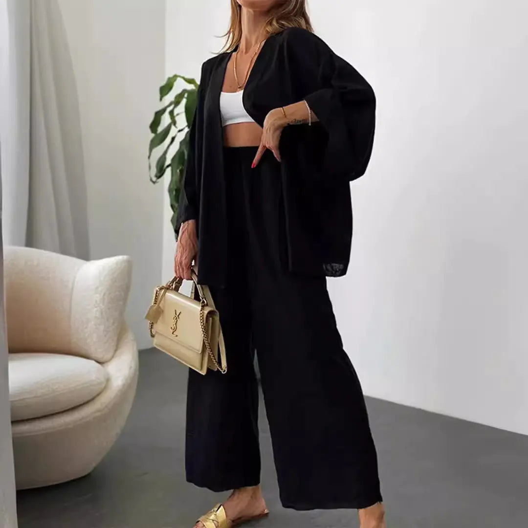 2024 Cotton-Linen Cardigan and Wide-Leg Pants Set