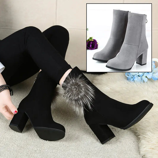 Women's New Short Boots, Solid Color High Heel Martin Boots