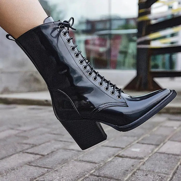 Women's Martin Boots - Pointed Toe High-Heel Leather Ankle Boots