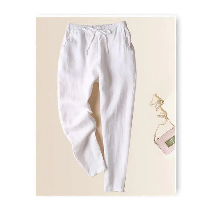 Spring Summer Women's Linen Pants - Loose Fit Cropped Trousers