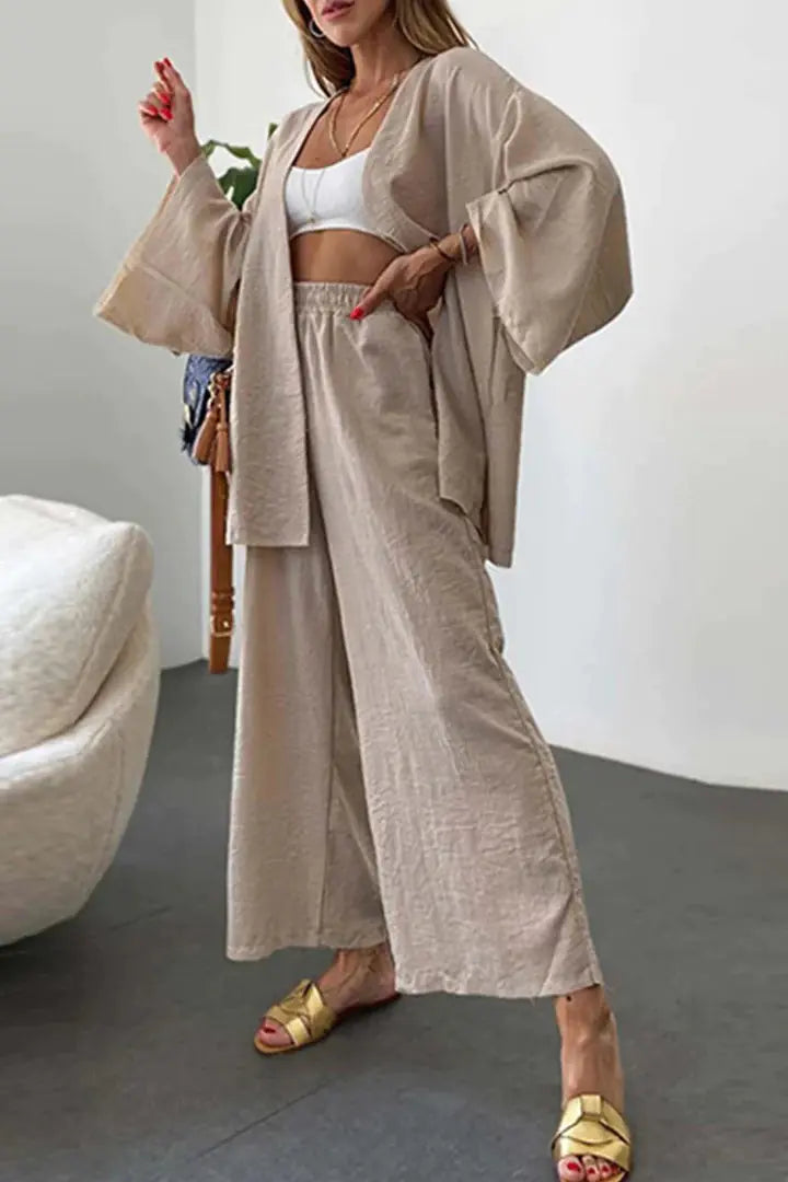 2024 Cotton-Linen Cardigan and Wide-Leg Pants Set