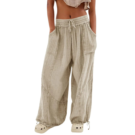 Utcoco Womens Casual Loose Fit Wide Leg Cotton Baggy Pants (Medium Khaki)