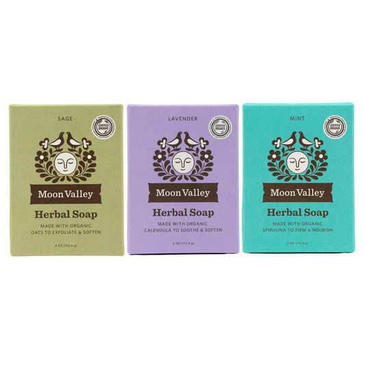 Moon Valley Organics Natural Body Wash and Face Wash Soap Bar Natural Bar Soap Pack of 3 Mint-Lavender-Sage