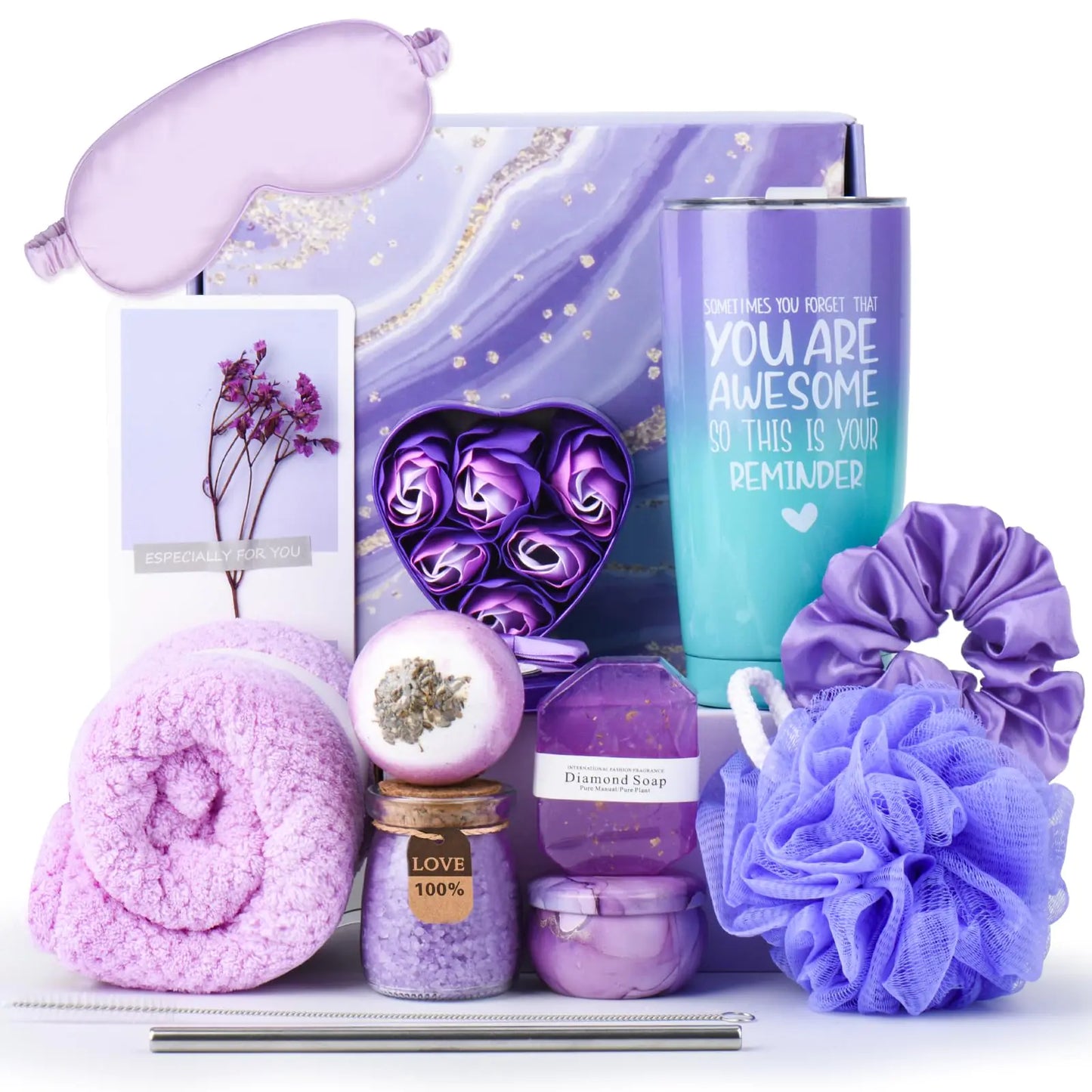 Birthday Gifts for Women Self Care Gifts Get Well Soon Gifts for Her12pcs Unique Gift Baskets for Women Thank You GiftsChristmas Lavender Relaxing Spa Gift Box for Wife Sister Friends Mom Boss
